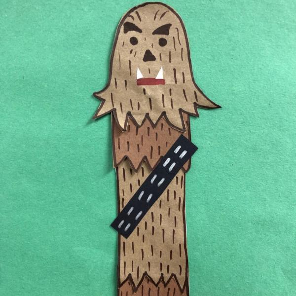 Chewbacca bookmark made out of brown paper