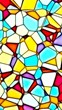 Abstract stained glass panel in multiple colors.