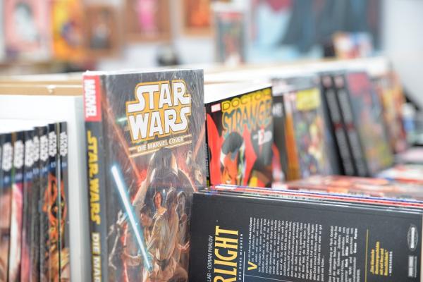 Stack of Star Wars Graphic Novels on a Shelf