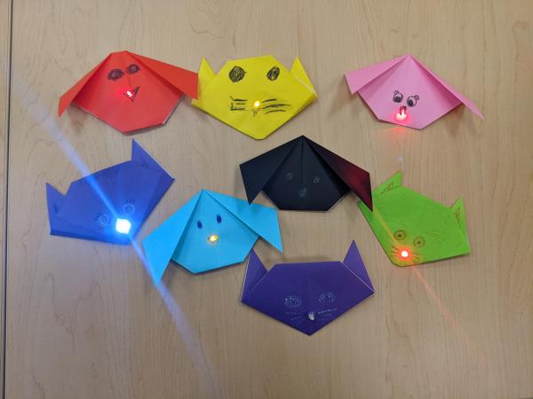 Origami cats and dogs with light up noses