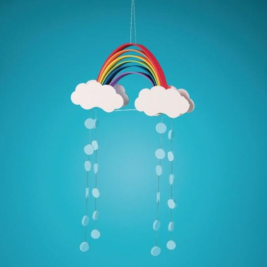 handmade hanging rainbow with clouds and rain