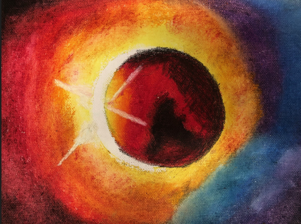Picture of an eclipse created with oil pastel crayons