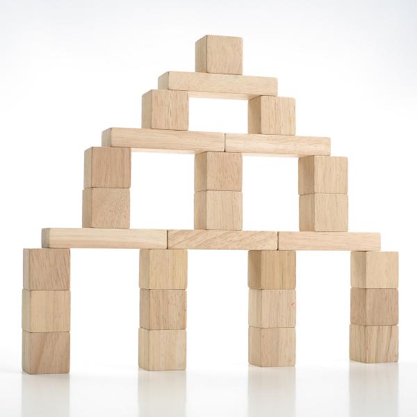 Wood blocks stacked into a pyramid tower