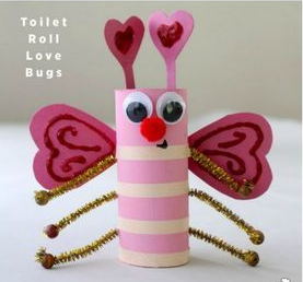 Toilet paper roll decorated as a love bug 
